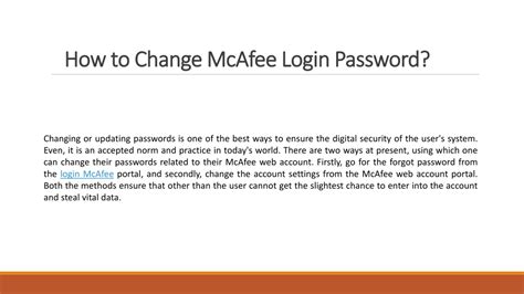 mcafee forgot password|how to change mcafee password.